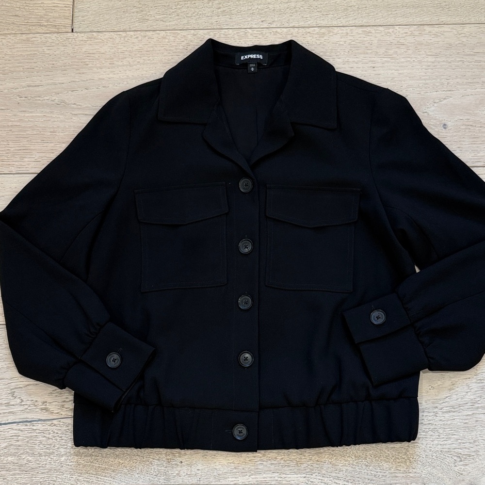 Express Button Down Front Pocket Jacket In Black … - image 1